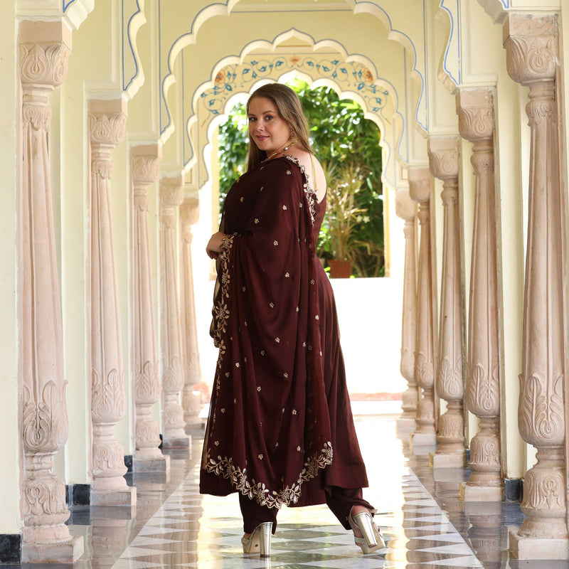 Cocoa Brown Dual Tone Georgette Anarkali Set