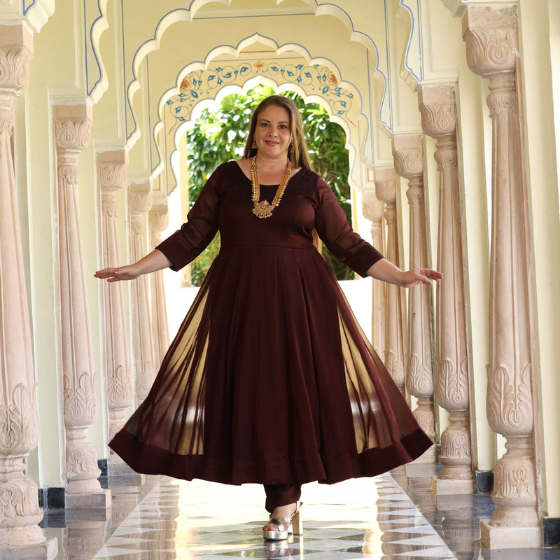 Cocoa Brown Dual Tone Georgette Anarkali Set