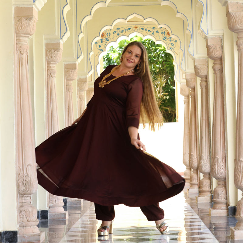Cocoa Brown Dual Tone Georgette Anarkali Set