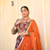Deep Coffee & Rust Royal Sequin Embroidered Lehenga set