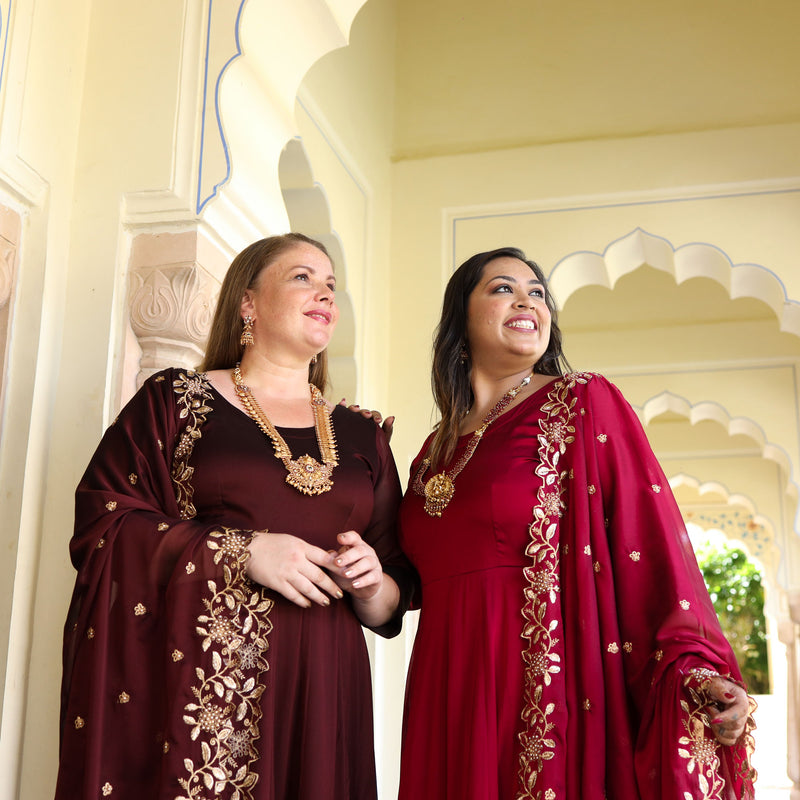 Cocoa Brown Dual Tone Georgette Anarkali Set