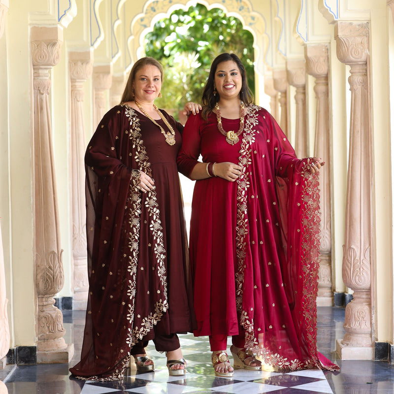Cocoa Brown Dual Tone Georgette Anarkali Set