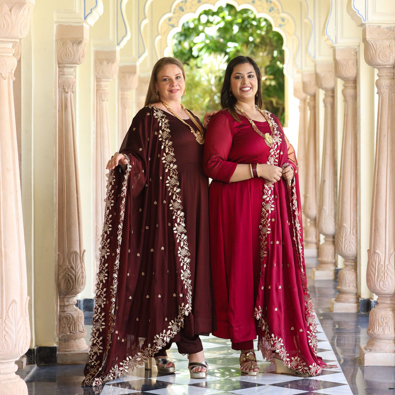 Cocoa Brown Dual Tone Georgette Anarkali Set