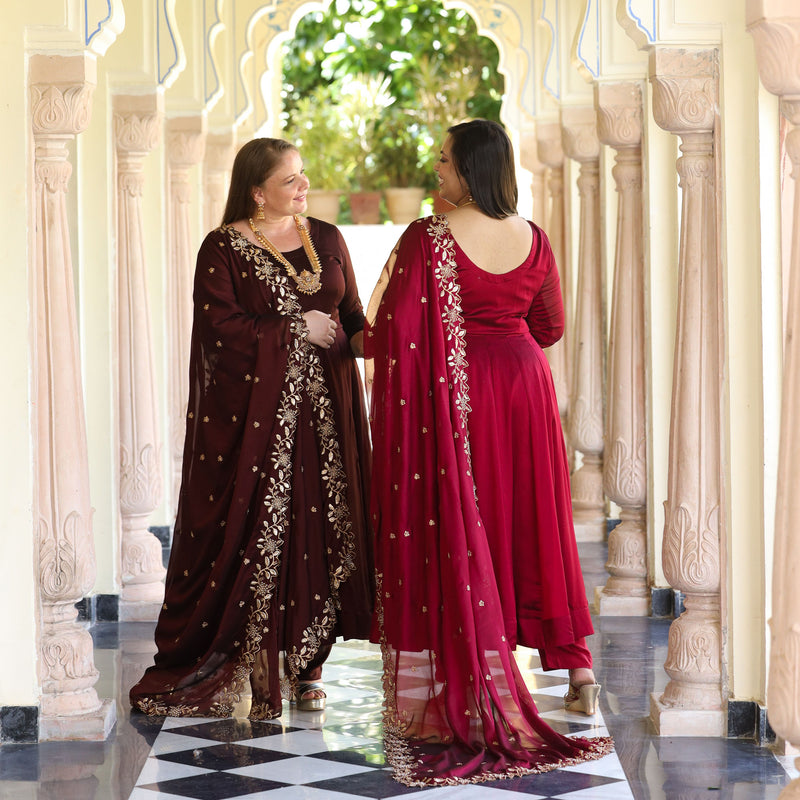 Cocoa Brown Dual Tone Georgette Anarkali Set