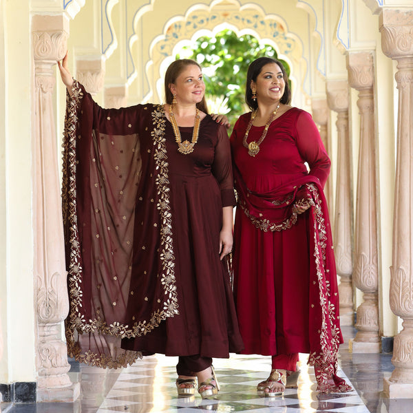 Cocoa Brown Dual Tone Georgette Anarkali Set