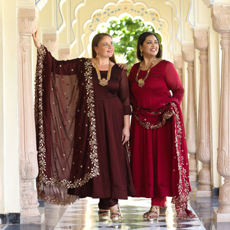 Cocoa Brown Dual Tone Georgette Anarkali Set