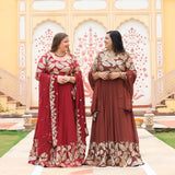 Nutmeg Brown Leaf  Sequin Embroidered Anarkali Dress