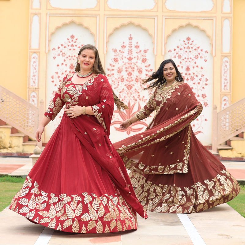 Nutmeg Brown Leaf  Sequin Embroidered Anarkali Dress