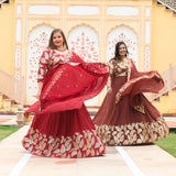 Nutmeg Brown Leaf  Sequin Embroidered Anarkali Dress