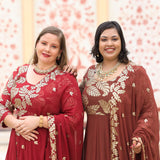 Nutmeg Brown Leaf  Sequin Embroidered Anarkali Dress