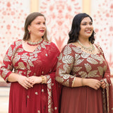 Nutmeg Brown Leaf  Sequin Embroidered Anarkali Dress