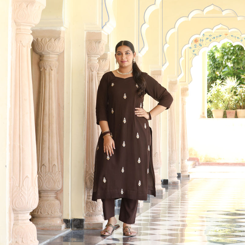 Brewed Coffee Handwork Pure Georgette Kurta