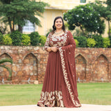 Nutmeg Brown Leaf  Sequin Embroidered Anarkali Dress
