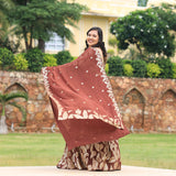 Nutmeg Brown Leaf  Sequin Embroidered Anarkali Dress