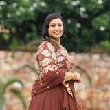 Nutmeg Brown Leaf  Sequin Embroidered Anarkali Dress