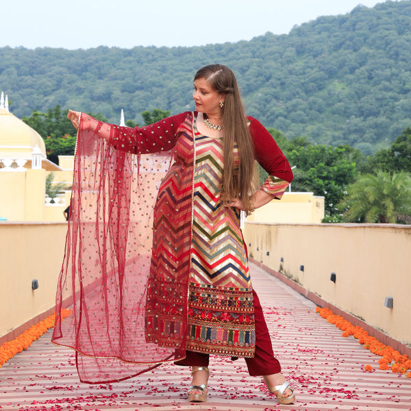 Golden Terracotta Sequin Embroidered Suit Set