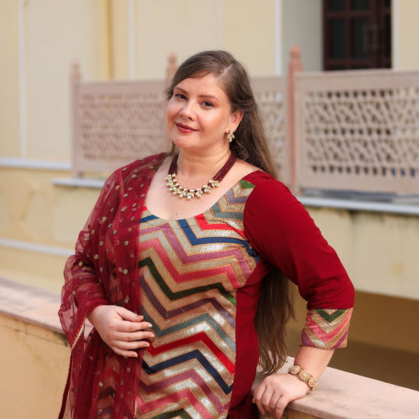 Golden Terracotta Sequin Embroidered Suit Set