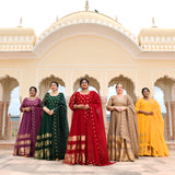 Sunglow & Gold Panelled Banarasi Anarkali