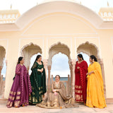 Sunglow & Gold Panelled Banarasi Anarkali