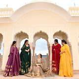 Sunglow & Gold Panelled Banarasi Anarkali