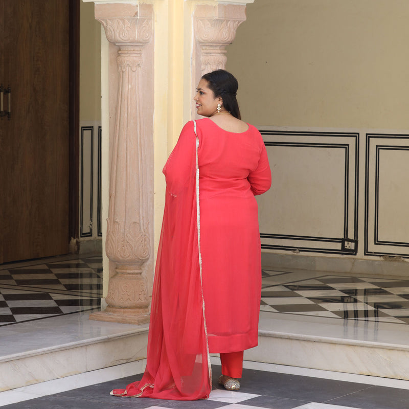 Soft Coral Handwork Pure Georgette Suit Set