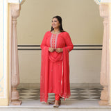 Soft Coral Handwork Pure Georgette Suit Set