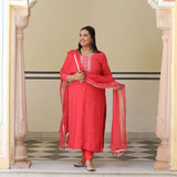 Soft Coral Handwork Pure Georgette Suit Set