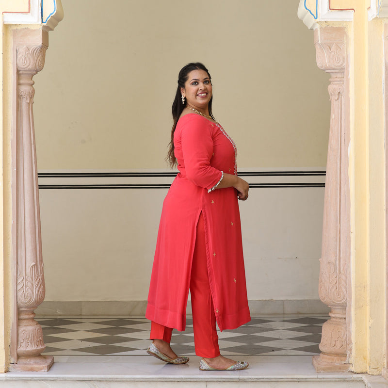 Soft Coral Handwork Pure Georgette Suit Set