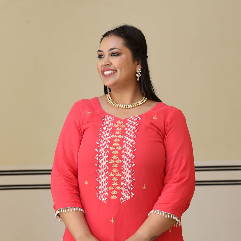 Soft Coral Handwork Pure Georgette Suit Set