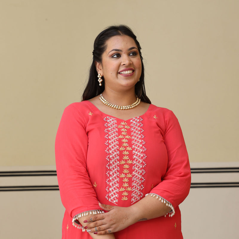 Soft Coral Handwork Pure Georgette Suit Set