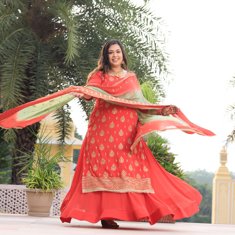 Spiced Pumpkin Embroidered Pure Georgette Kurta