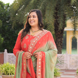 Spiced Pumpkin Embroidered Pure Georgette Skirt Set
