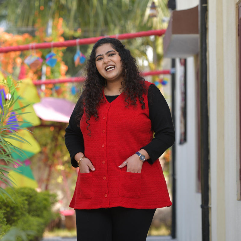 Woollen Cornell Red Knitted Cardigan