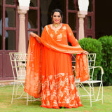 Cosmos Orange Banarasi Anarkali Dress