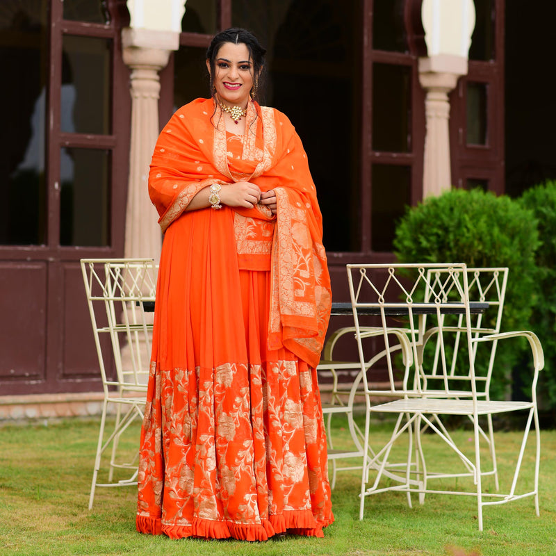 Cosmos Orange Banarasi Anarkali Dress