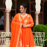 Cosmos Orange Banarasi Anarkali Dress