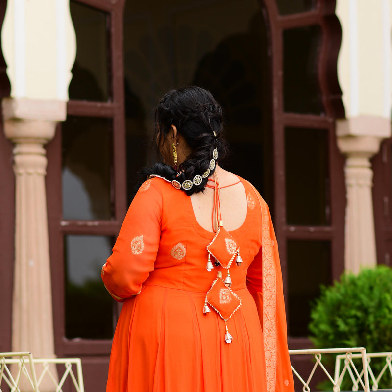 Cosmos Orange Banarasi Anarkali Dress