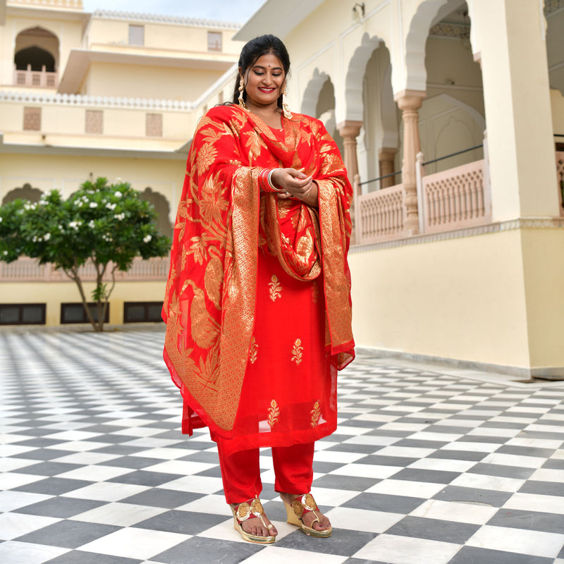 Crimson Red Banarasi Pure Georgette Kurta