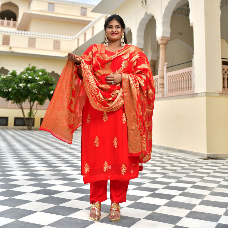 Crimson Red Banarasi Pure Georgette Kurta