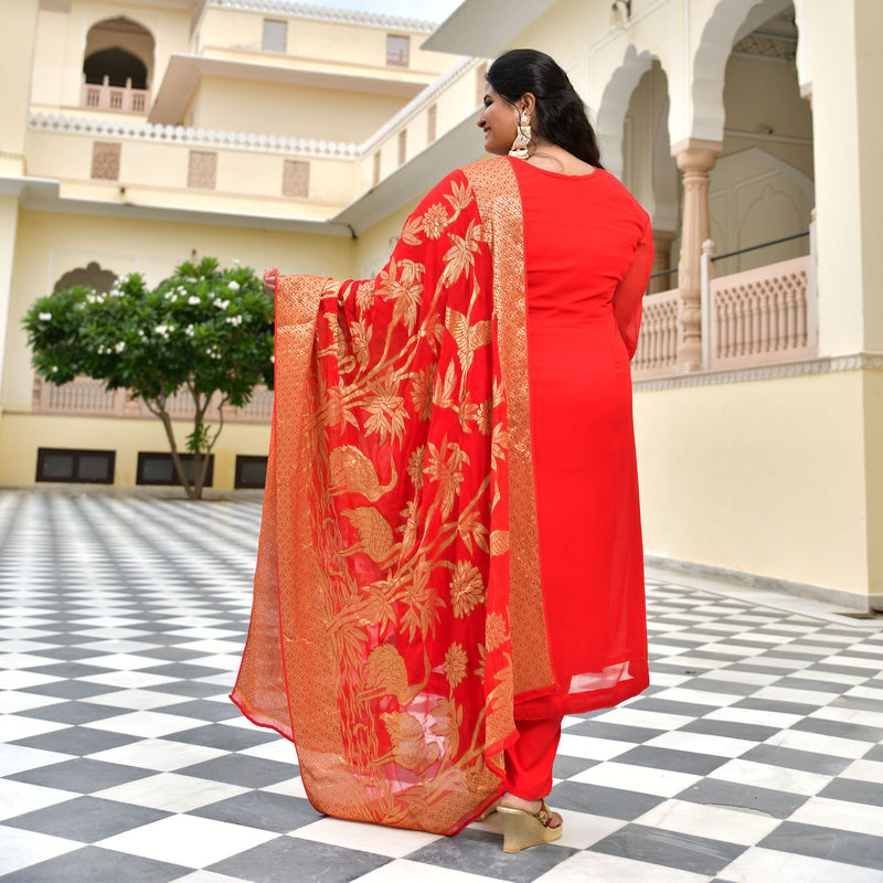 Crimson Red Banarasi Pure Georgette Kurta