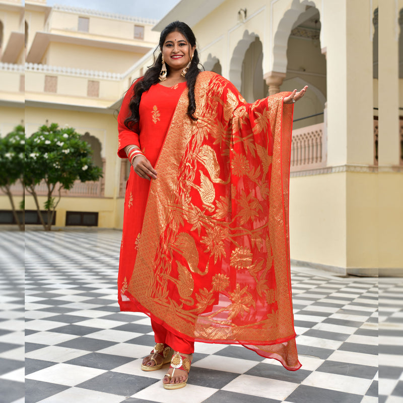 Crimson Red Banarasi Pure Georgette Kurta
