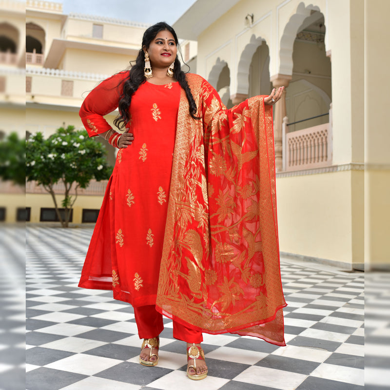 Crimson Red Banarasi Pure Georgette Kurta