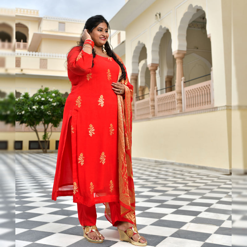Crimson Red Banarasi Pure Georgette Kurta