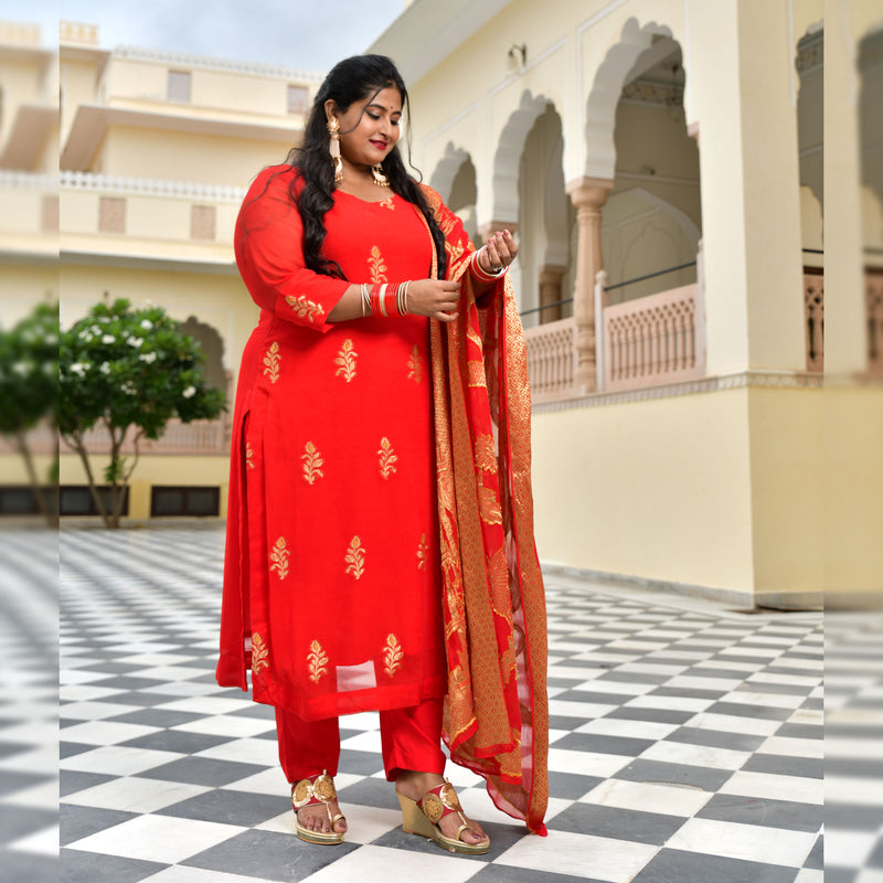 Crimson Red Banarasi Pure Georgette Kurta