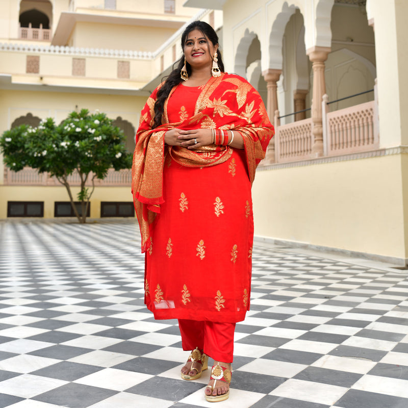 Crimson Red Banarasi Pure Georgette Kurta