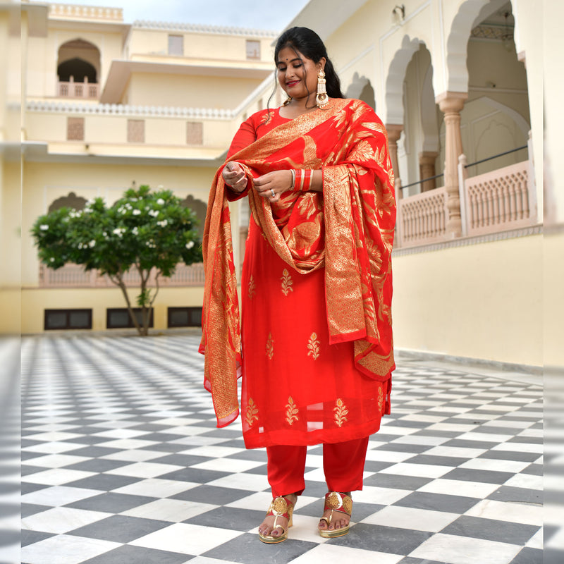 Crimson Red Banarasi Pure Georgette Kurta
