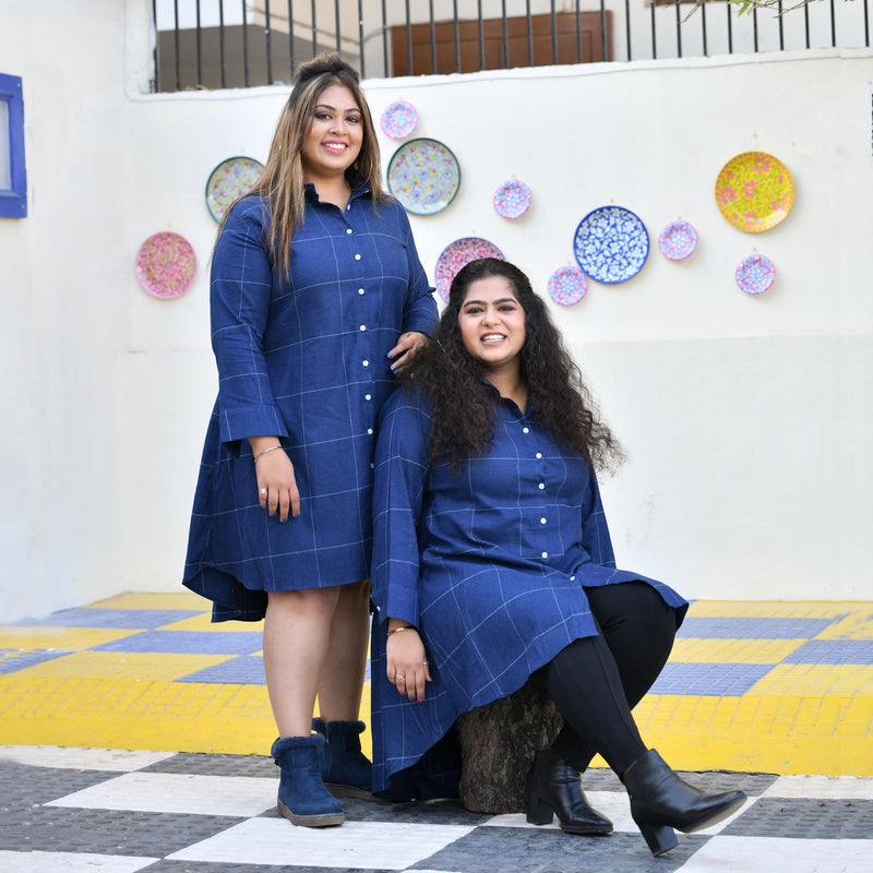 Fun Blue Woollen Shirt Dress