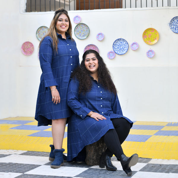 Fun Blue Woollen Shirt Dress