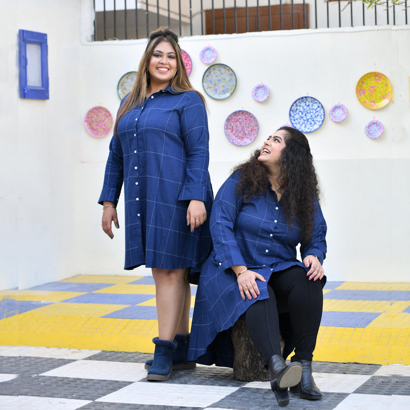 Fun Blue Woollen Shirt Dress