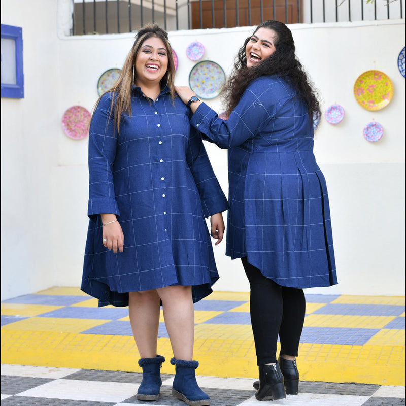 Fun Blue Woollen Shirt Dress